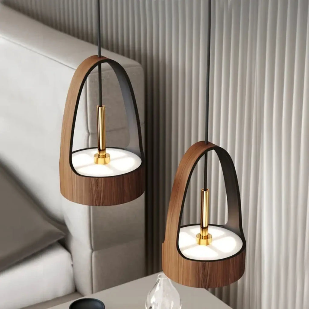 Suspension bois et métal, coloris marron ou beige