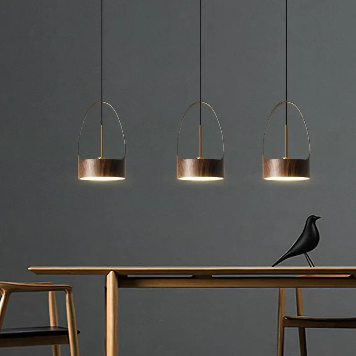 Suspension bois et métal, coloris marron ou beige