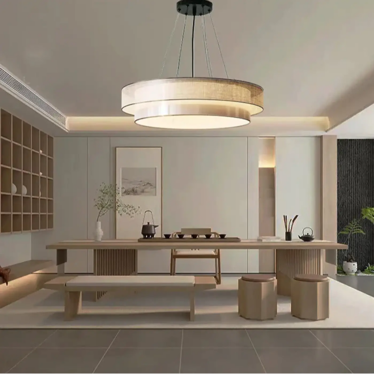 Suspension ronde en tissu beige, tailles S ou M
