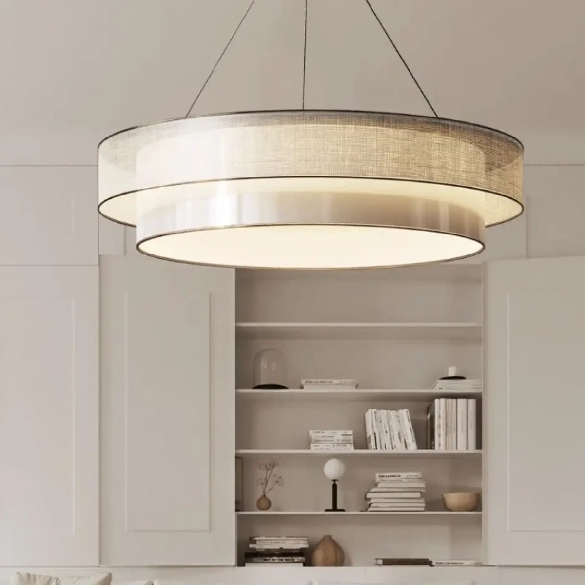 Suspension ronde en tissu beige, tailles S ou M