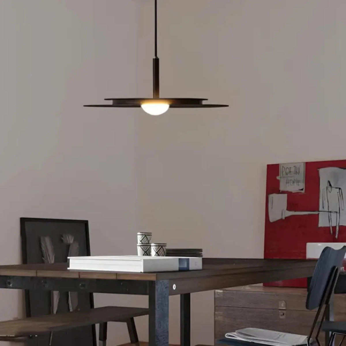 Suspension disque plat minimaliste, rouge, blanc ou noir