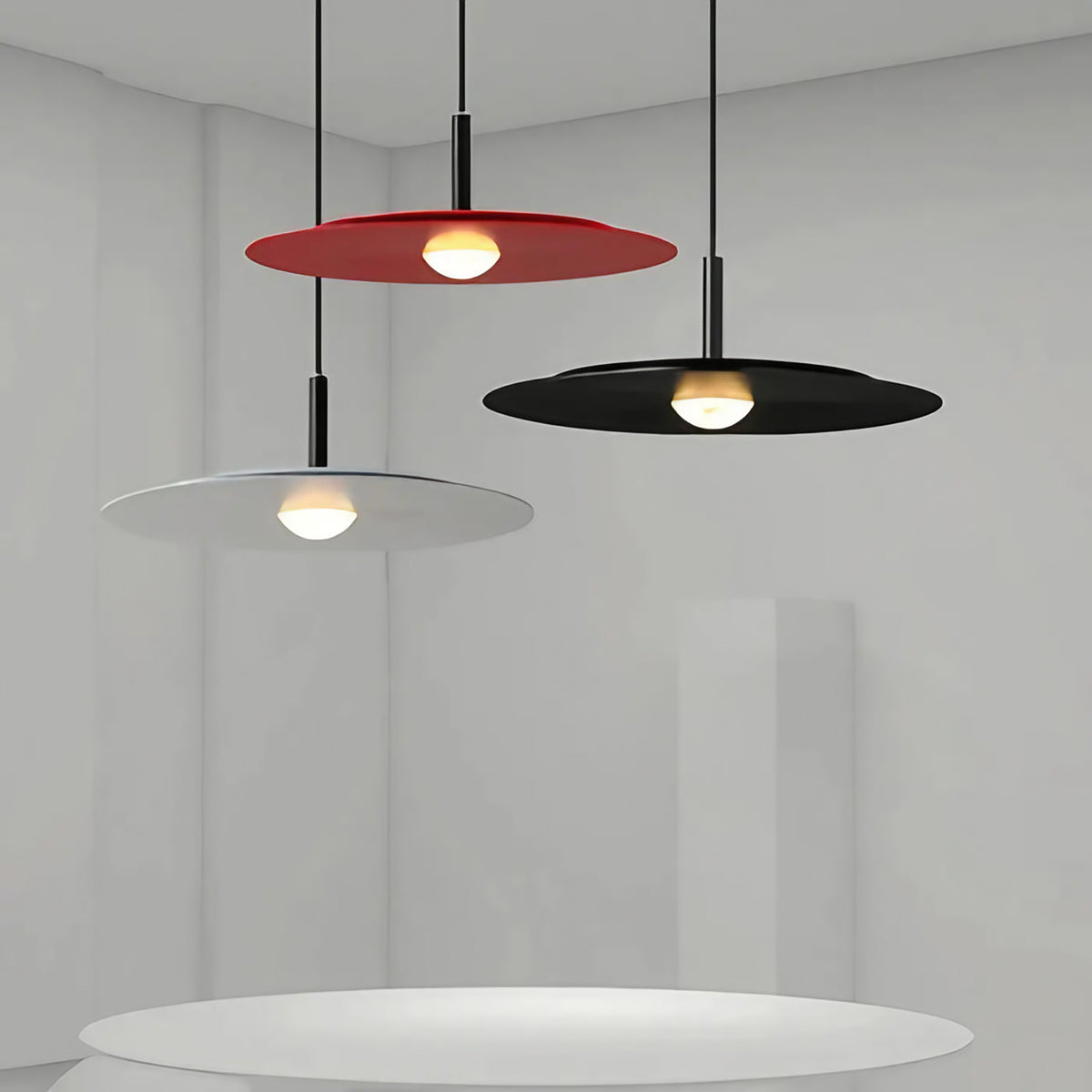 Suspension disque plat minimaliste, rouge, blanc ou noir, rouge
