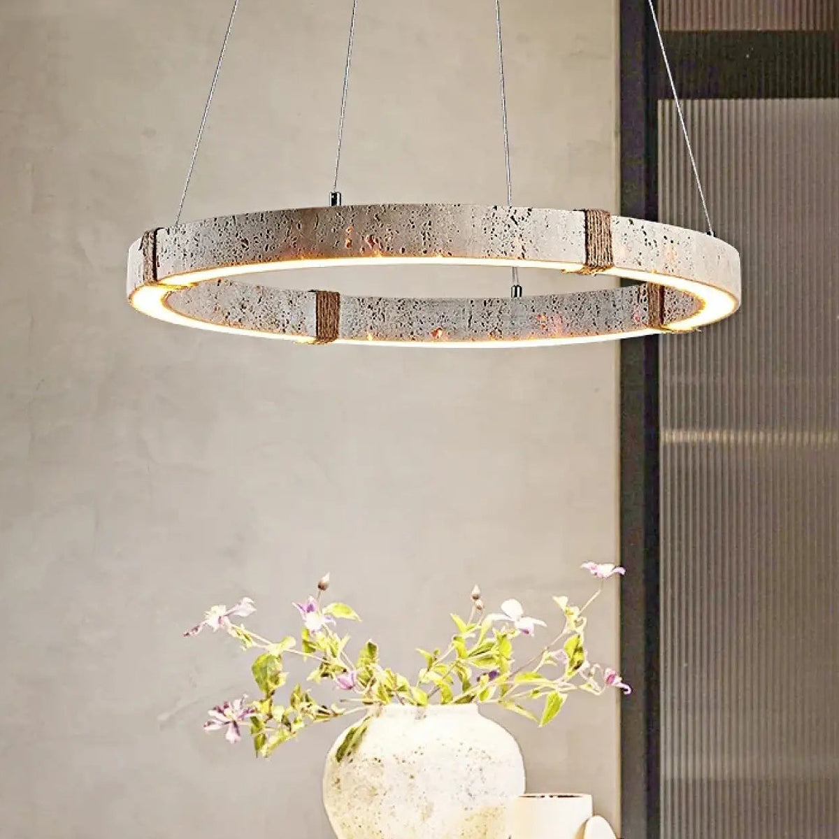 Suspension bois et métal, tailles S, M ou L, quatre lumières
