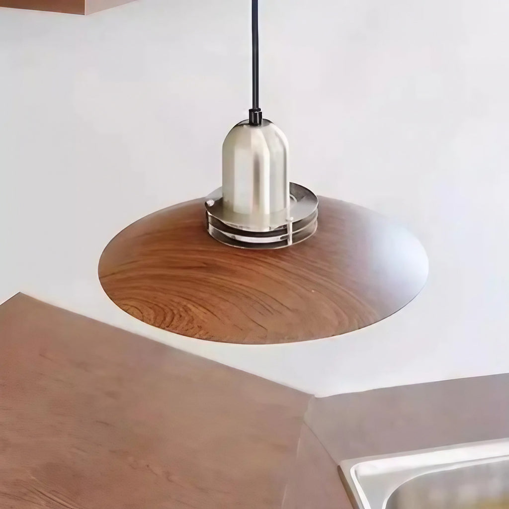 Suspension moderne bois et métal, trois teintes de lumière