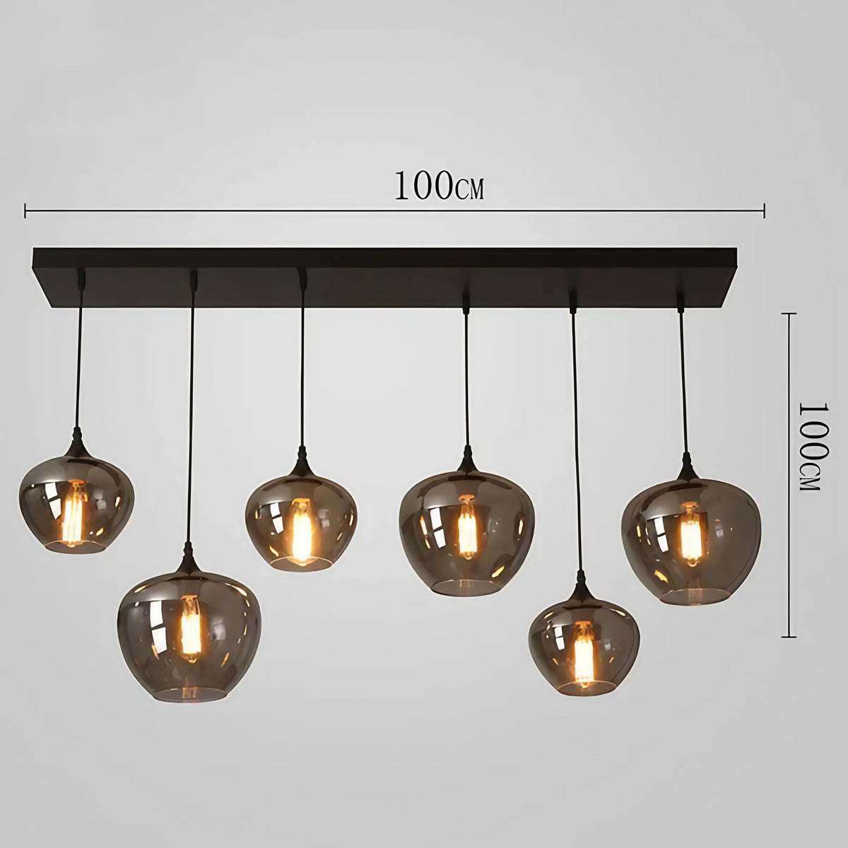 Suspension moderne à globes en verre fumé, de S à 2XL