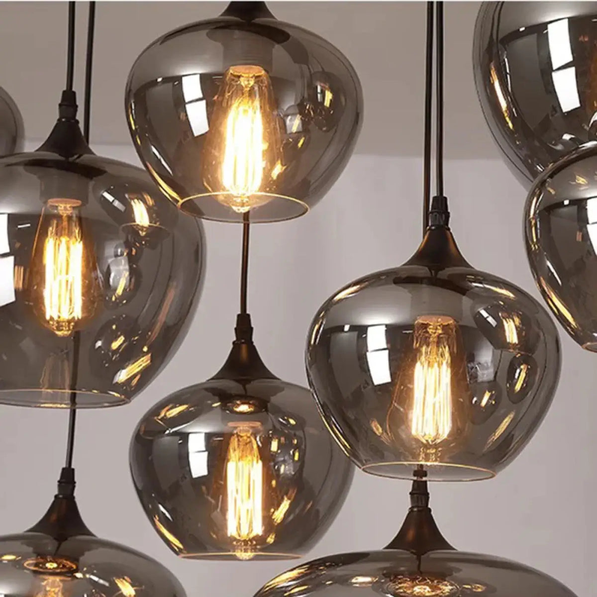 Suspension moderne à globes en verre fumé, de S à 2XL