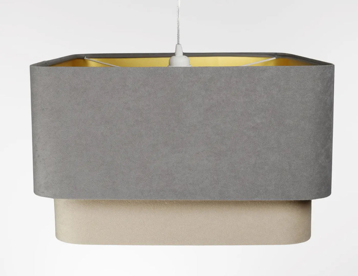 Suspension moderne à abat-jour textile gris et beige