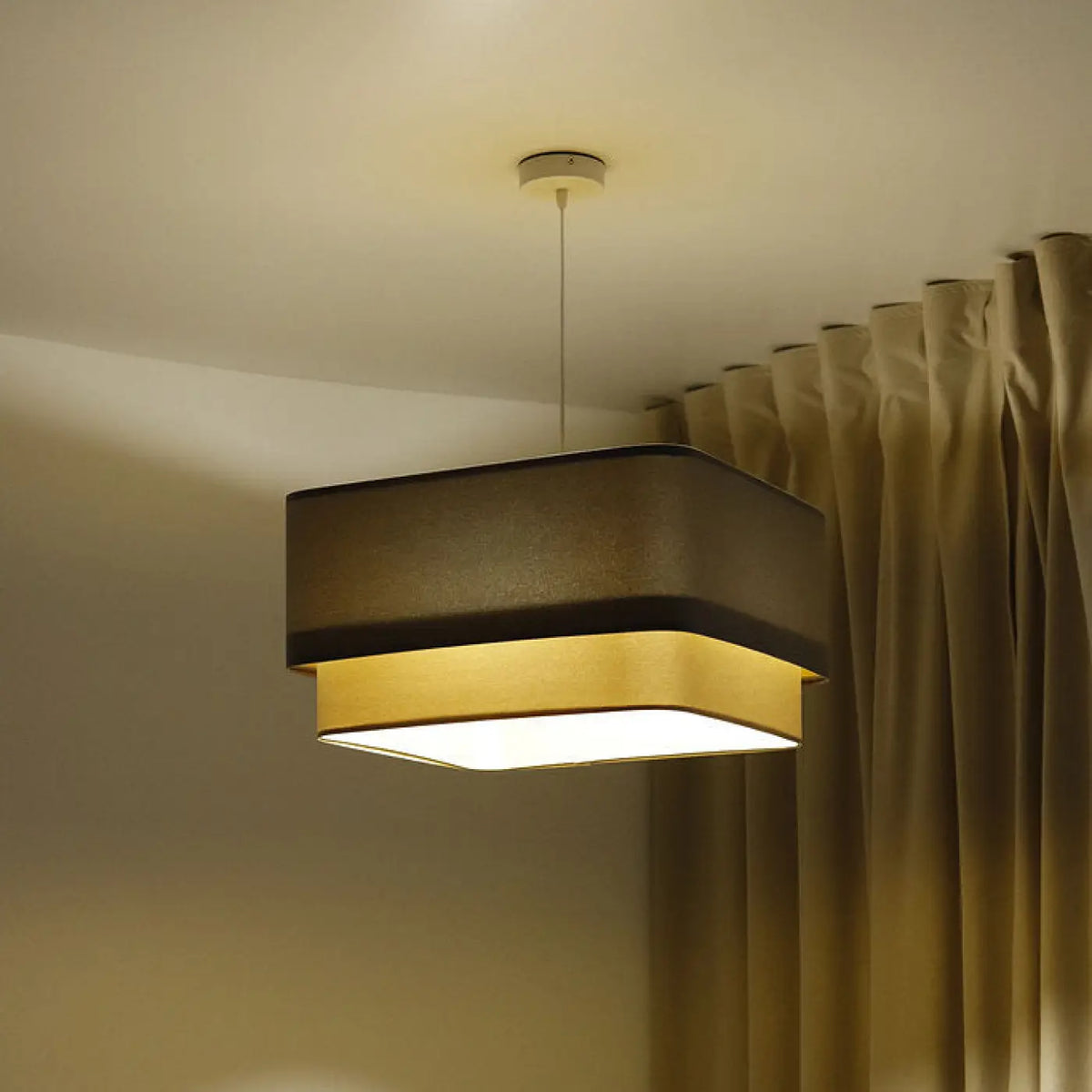 Suspension moderne à abat-jour textile gris et beige