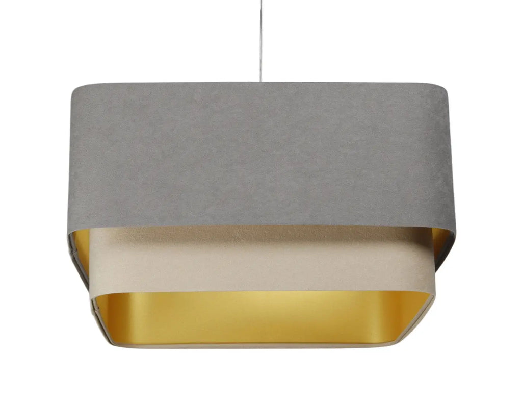 Suspension moderne à abat-jour textile gris et beige