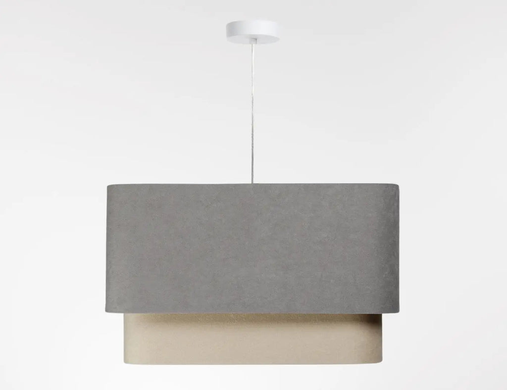 Suspension moderne à abat-jour textile gris et beige