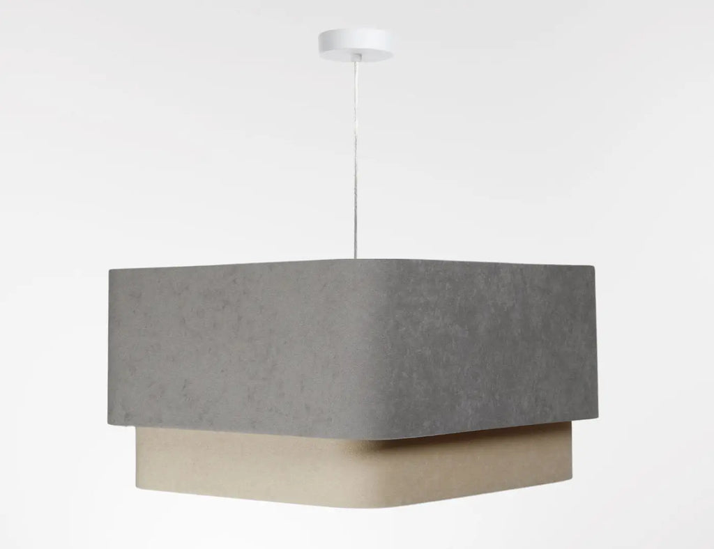 Suspension moderne à abat-jour textile gris et beige