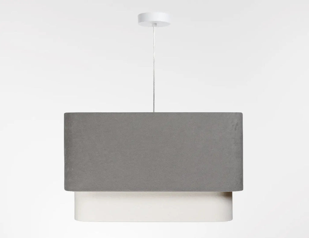 Suspension moderne à abat-jour textile gris et blanc