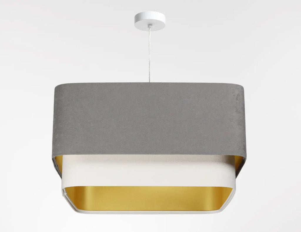 Suspension moderne à abat-jour textile gris et blanc