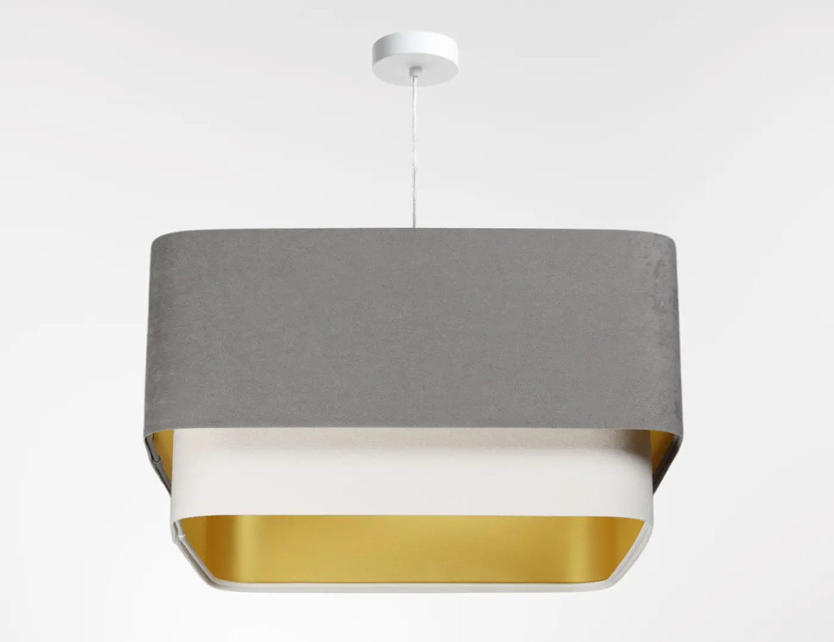 Suspension moderne à abat-jour textile gris et blanc