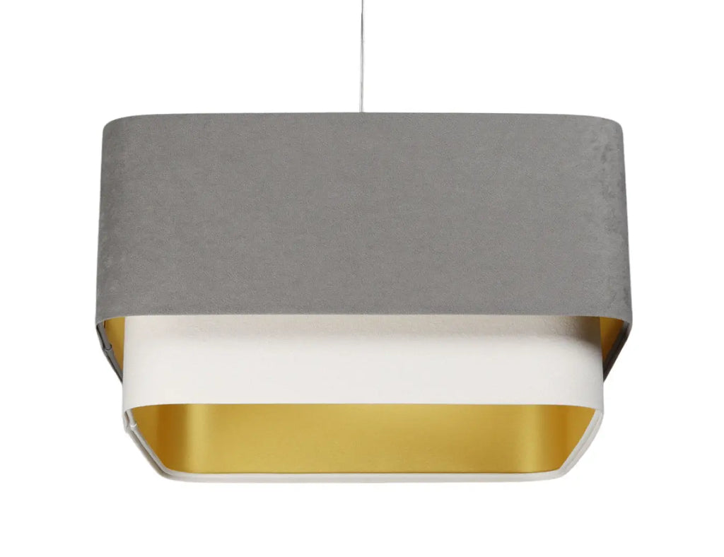 Suspension moderne à abat-jour textile gris et blanc