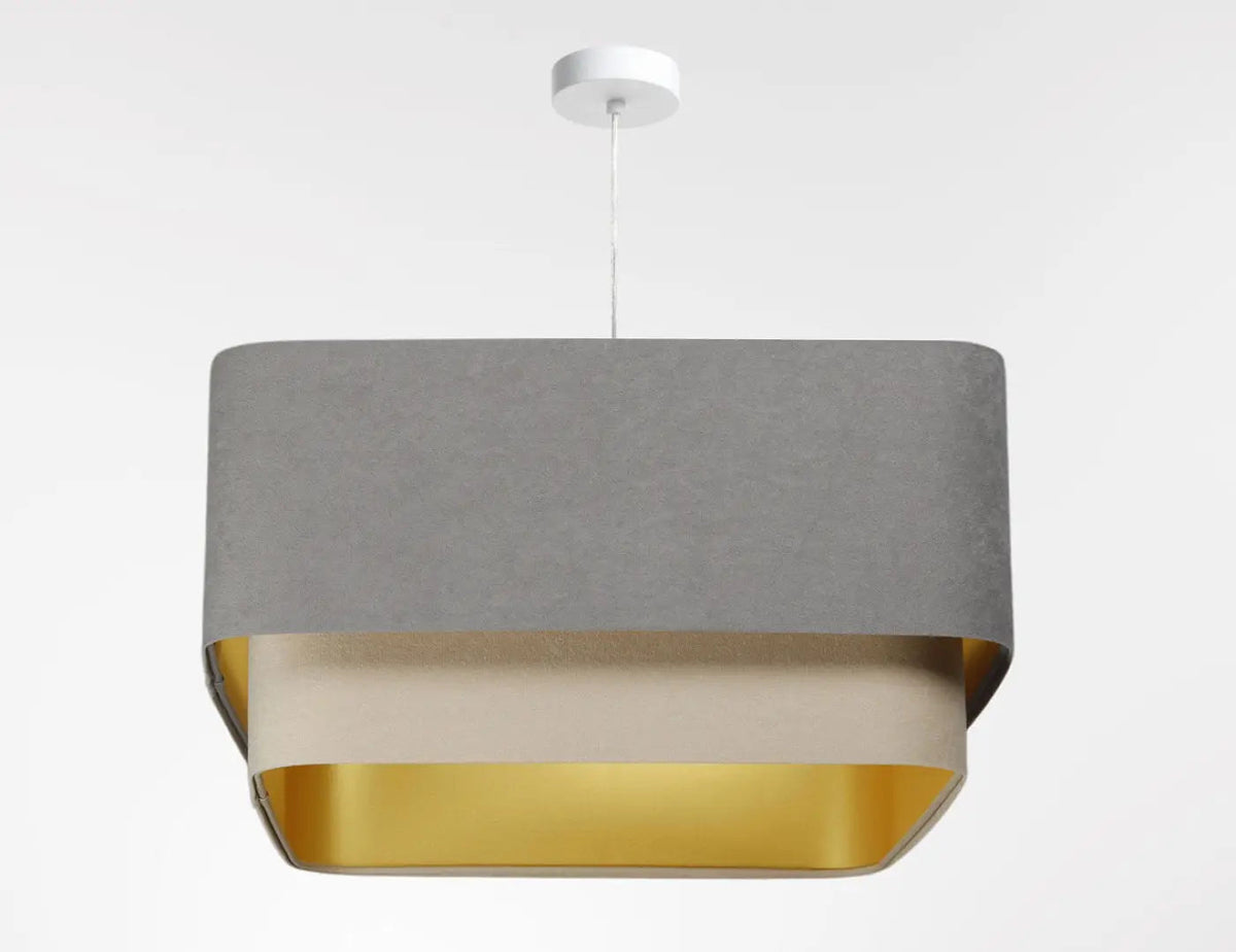 Suspension moderne à abat-jour textile gris et beige
