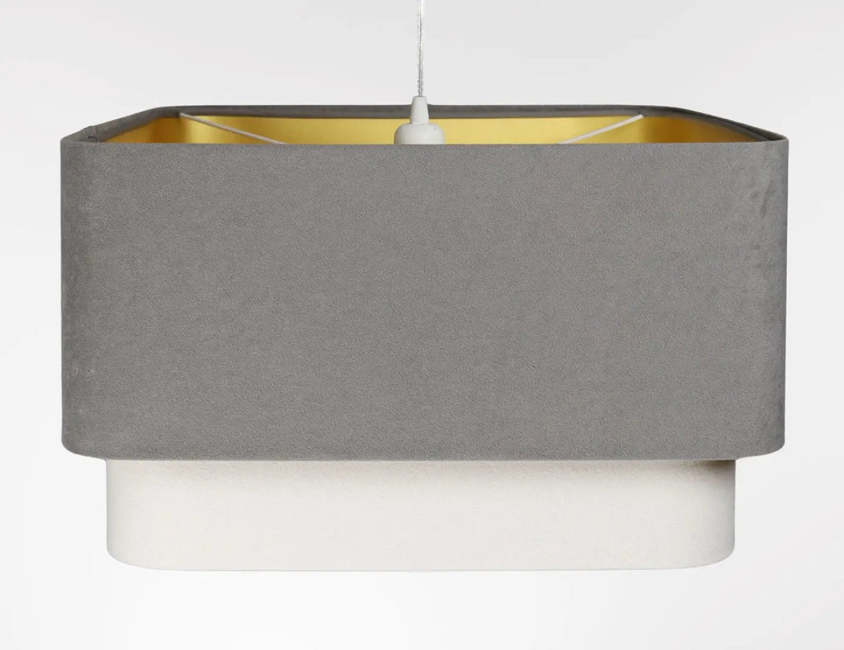 Suspension moderne à abat-jour textile gris et blanc