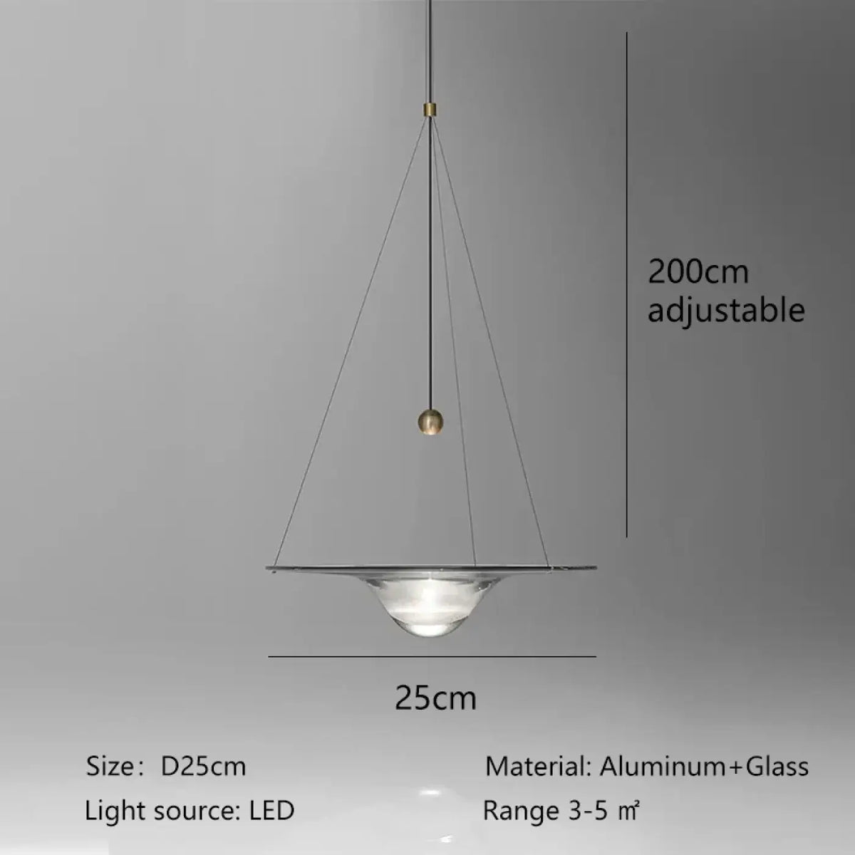 Suspension LED moderne en aluminium et verre, six tailles