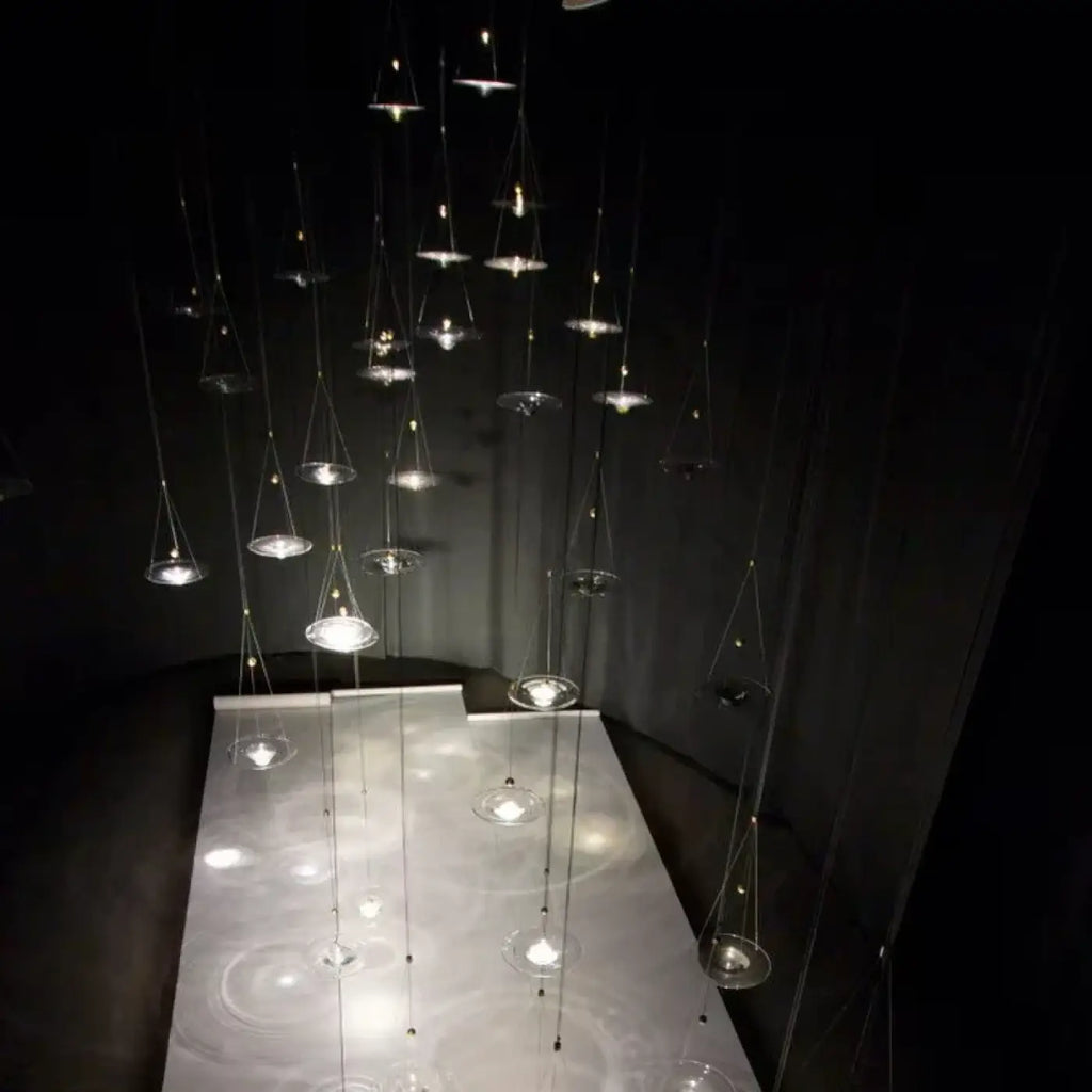 Suspension LED moderne en aluminium et verre, six tailles
