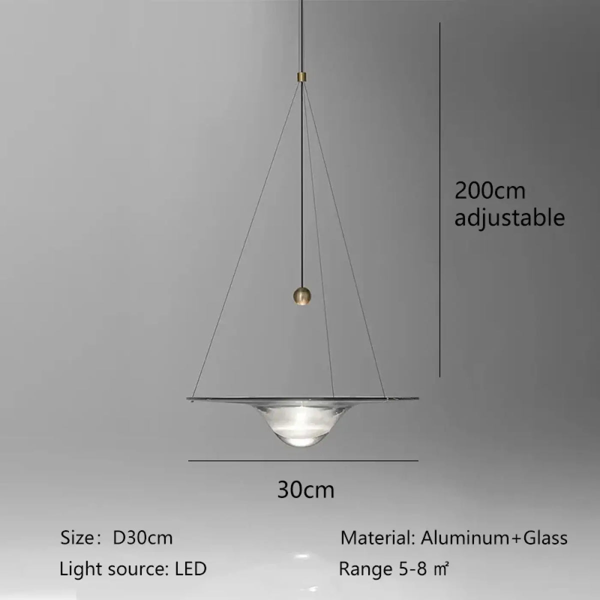 Suspension LED moderne en aluminium et verre, six tailles