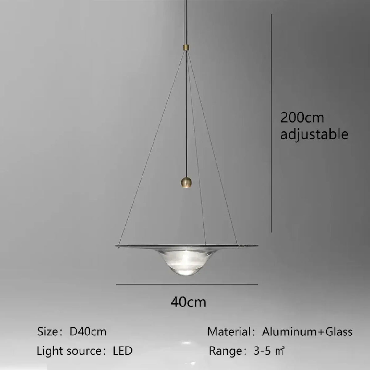 Suspension LED moderne en aluminium et verre, six tailles