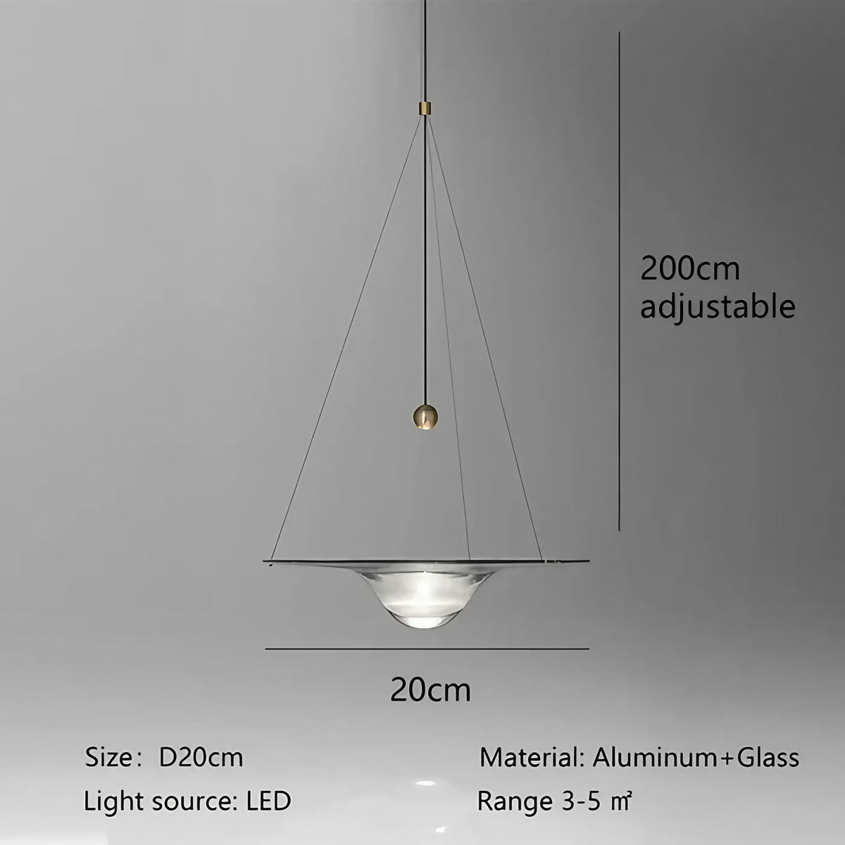 Suspension LED moderne en aluminium et verre, six tailles
