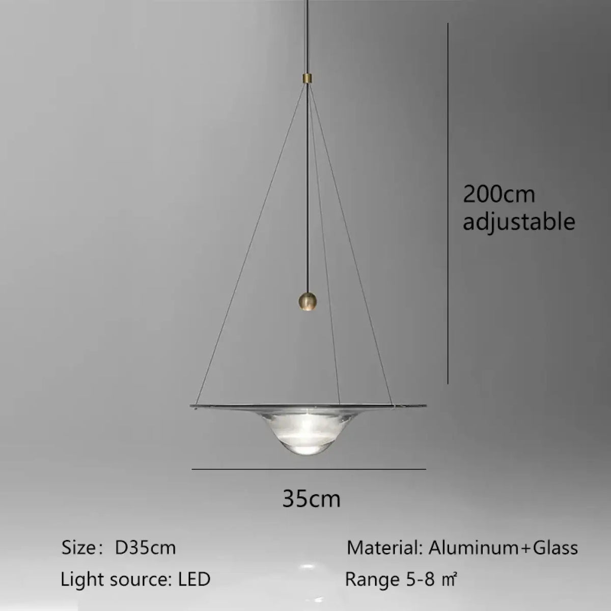 Suspension LED moderne en aluminium et verre, six tailles