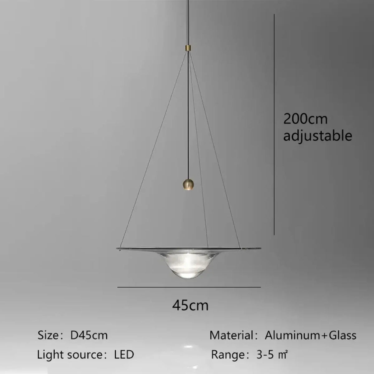 Suspension LED moderne en aluminium et verre, six tailles
