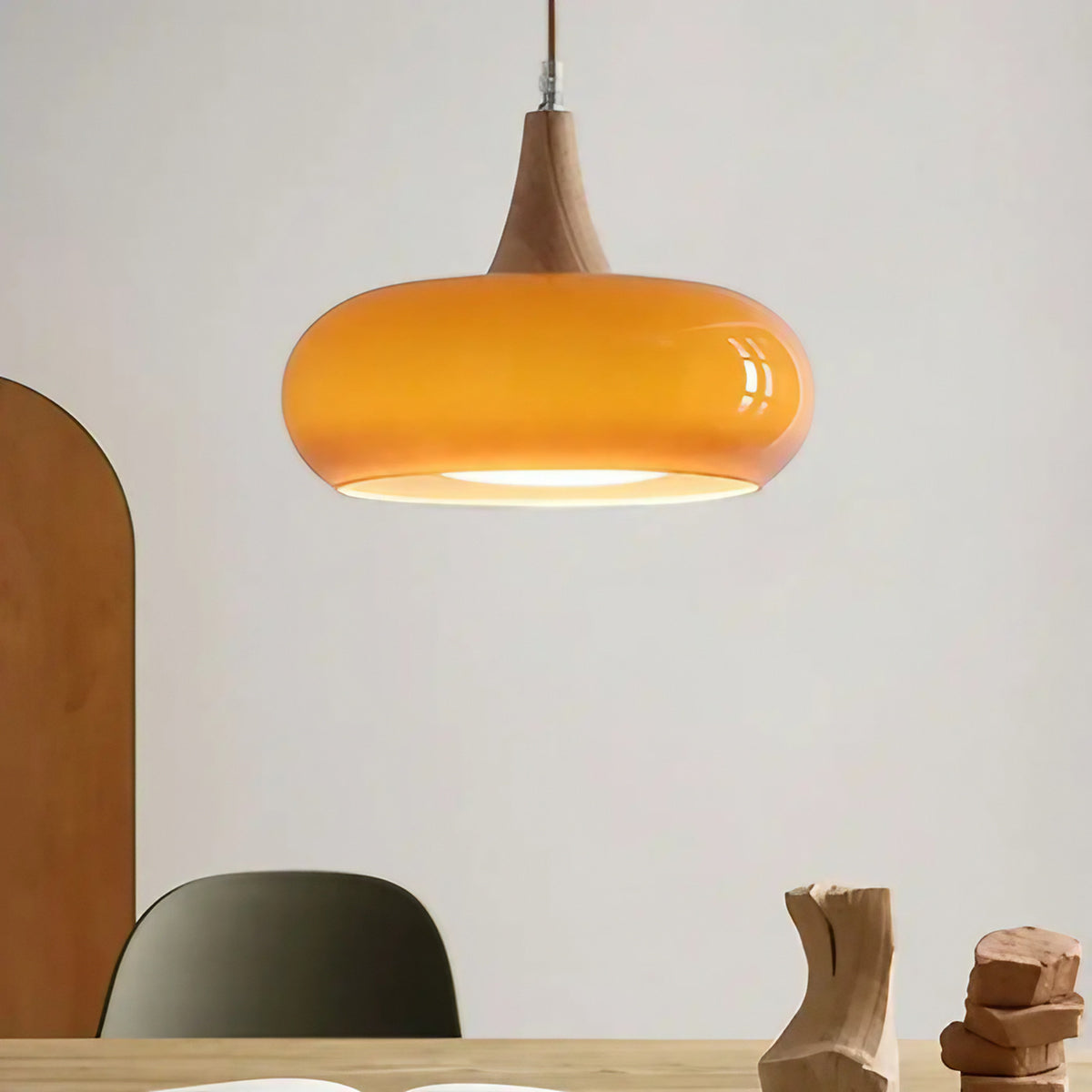 Suspension en verre minimaliste, coloris blanc ou orange, orange