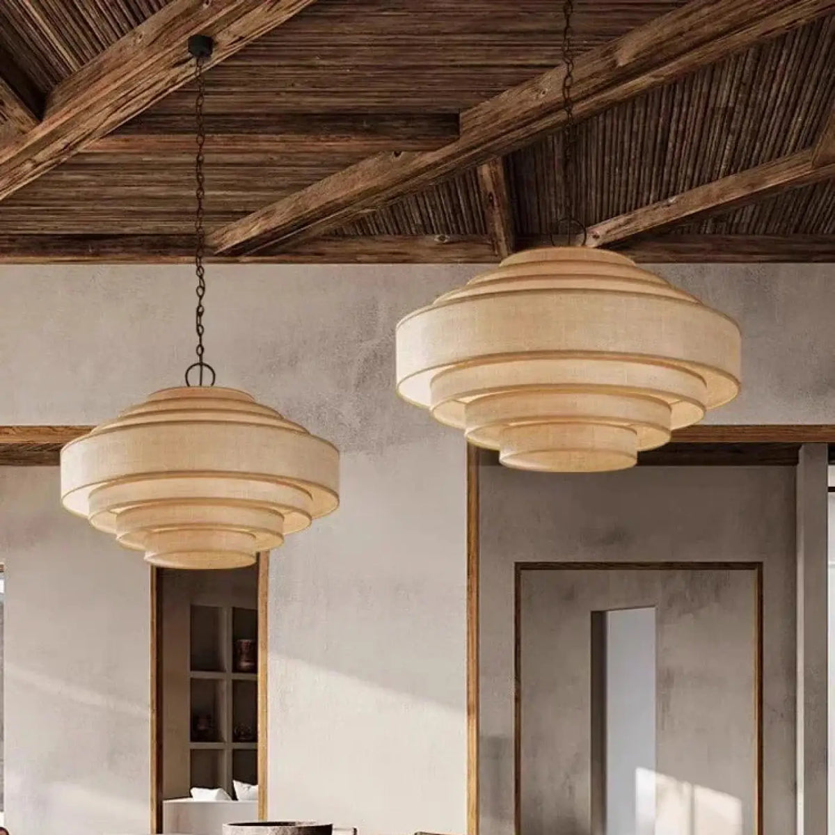 Suspension en rotin naturel au style moderne, tailles S ou M