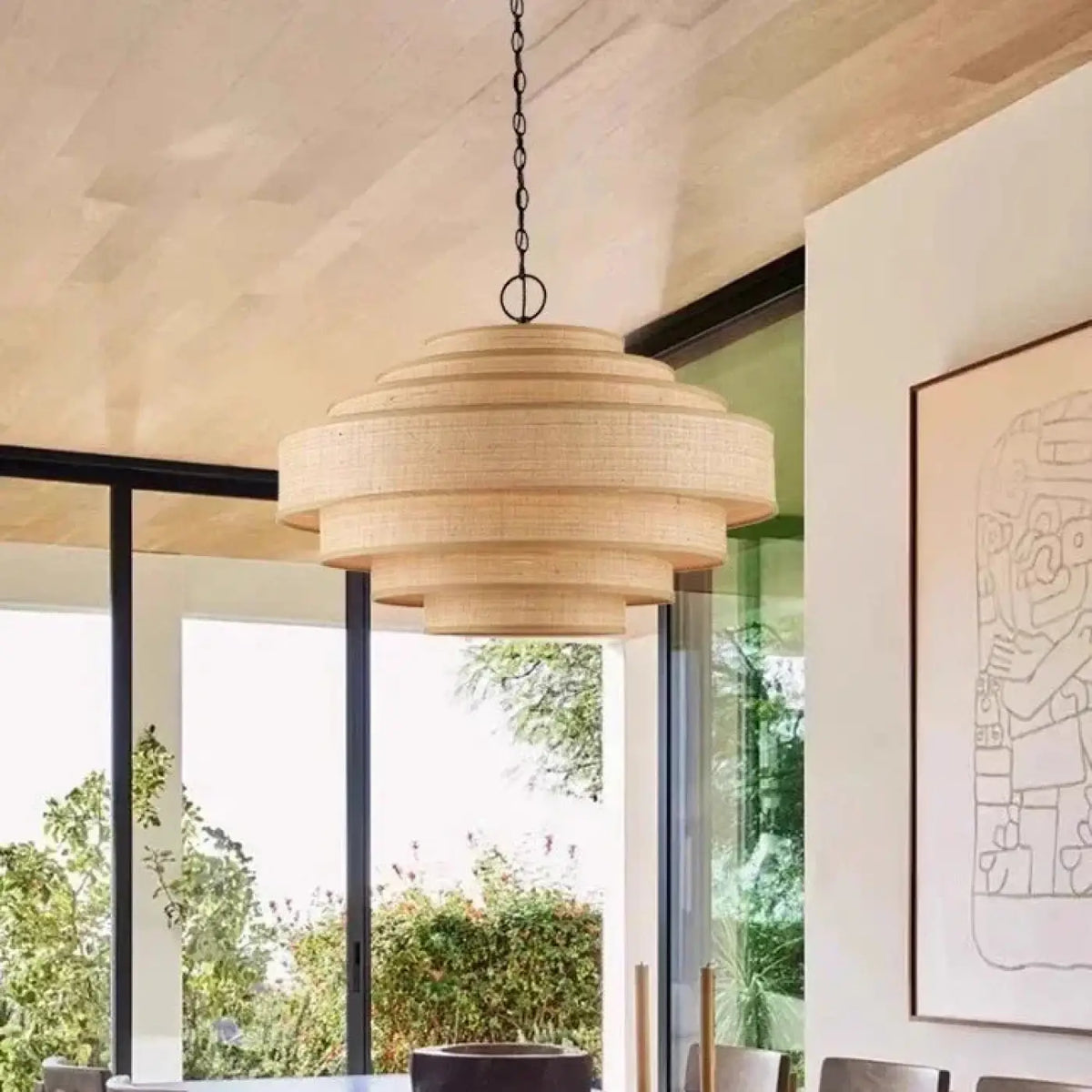 Suspension en rotin naturel au style moderne, tailles S ou M