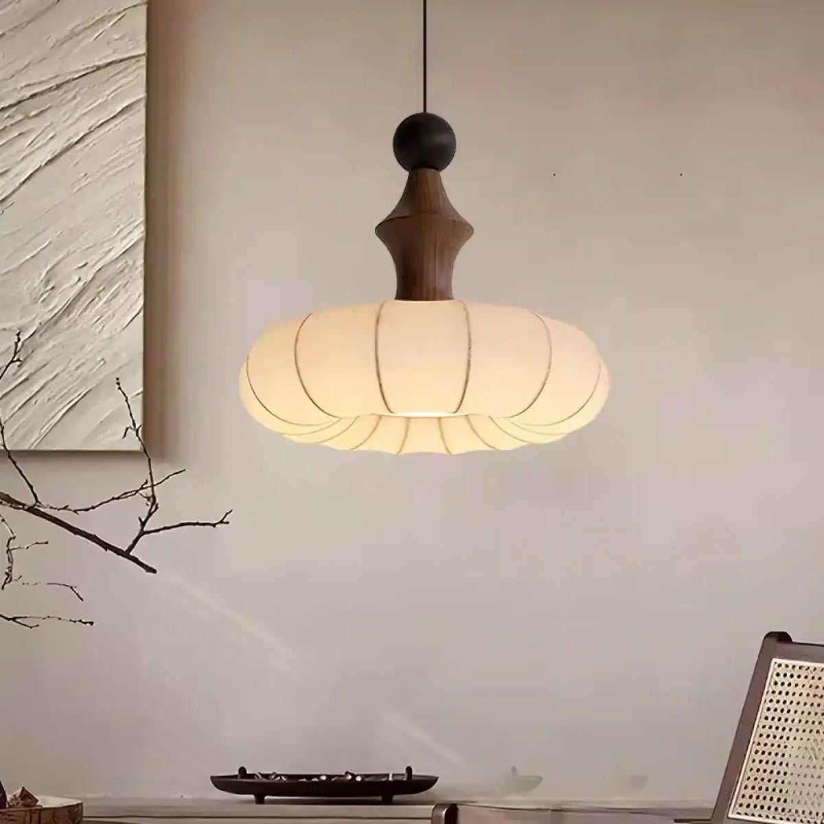 Suspension en tissu blanc et bois, tailles S et M