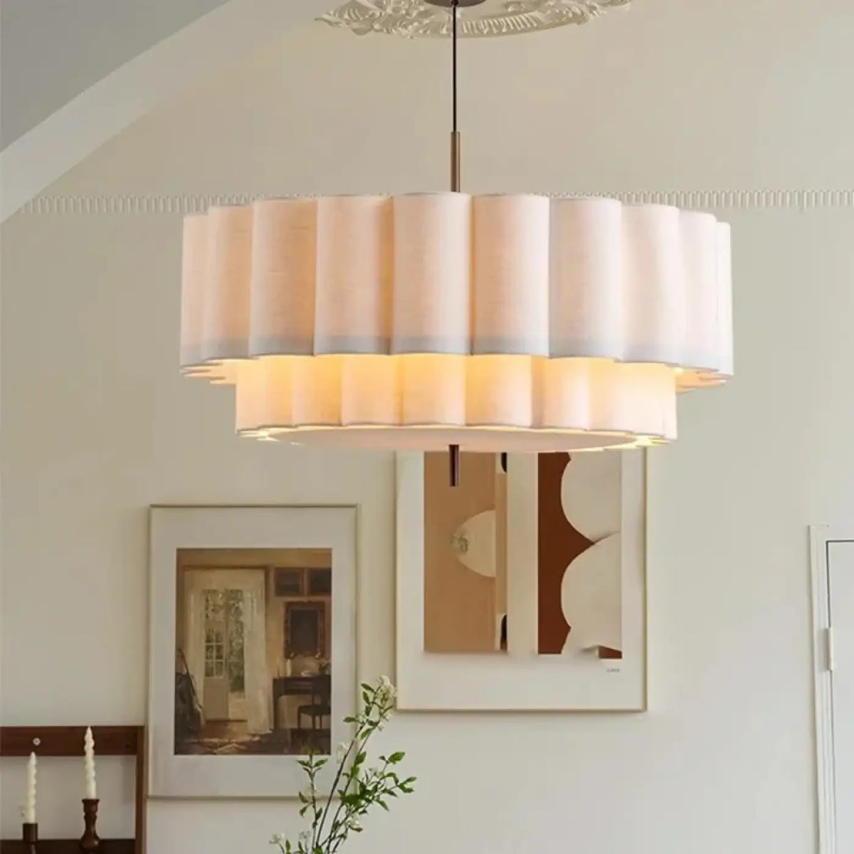 Suspension en tissu plissé beige, tailles S, M et L