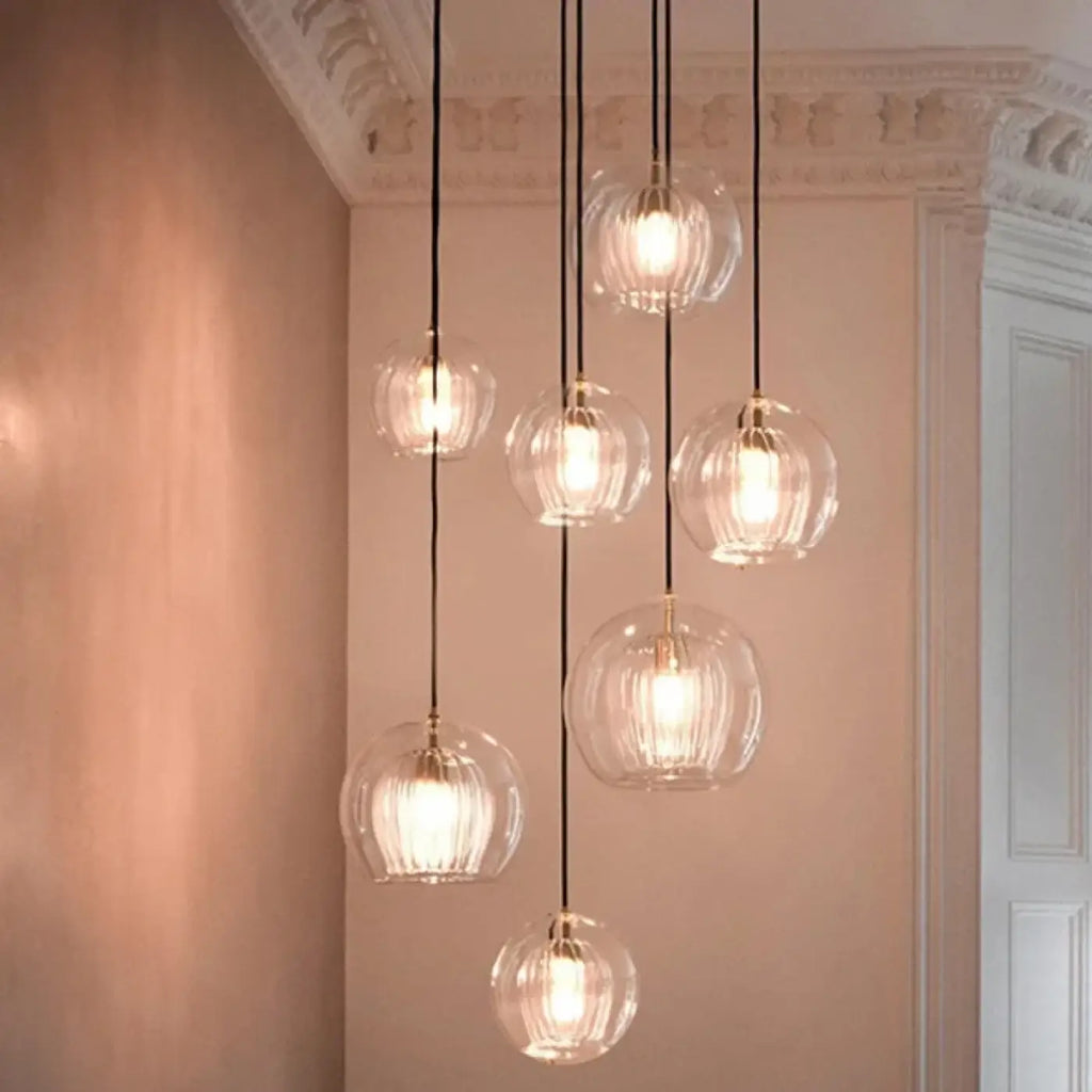 Suspension en verre avec détail doré, trois teintes de verre