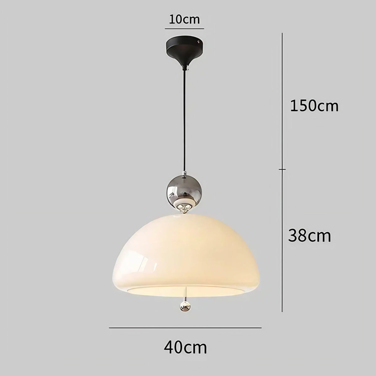 Suspension en verre opalin, cinq coloris au choix, argenté