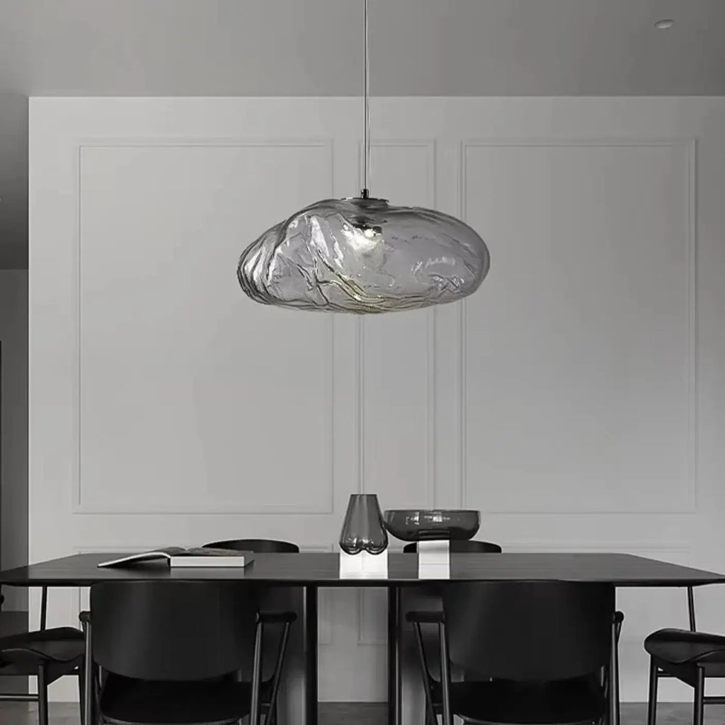 Suspension galet en verre texturé, trois tailles, trois teintes