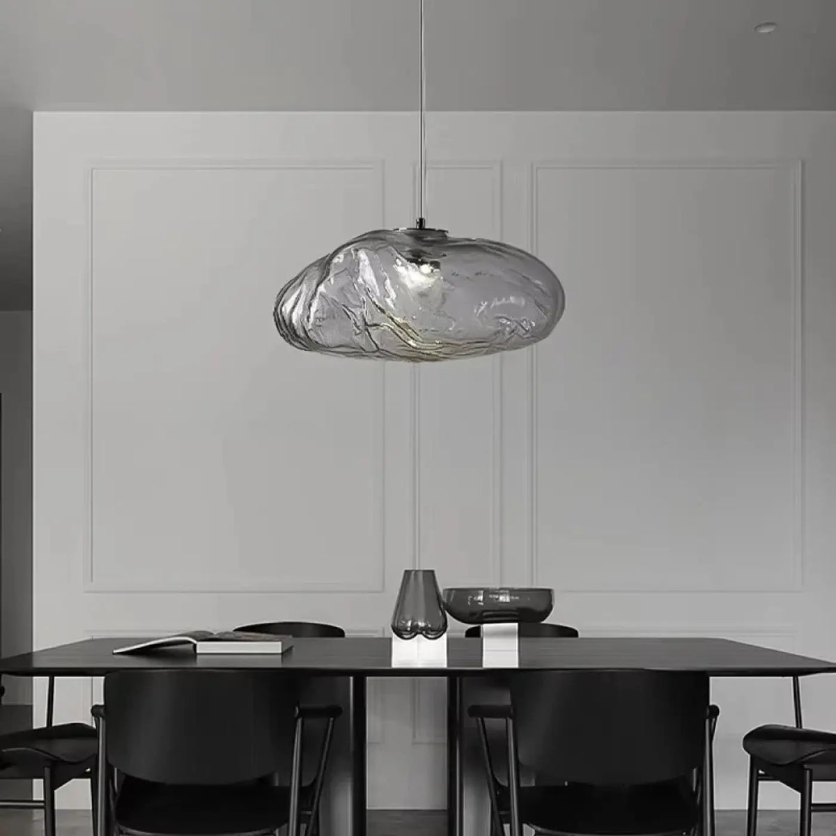 Suspension galet en verre texturé, trois tailles, trois teintes