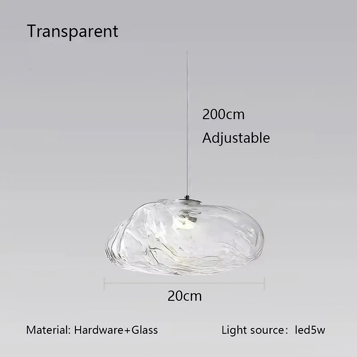 Suspension galet en verre texturé, trois tailles, trois teintes