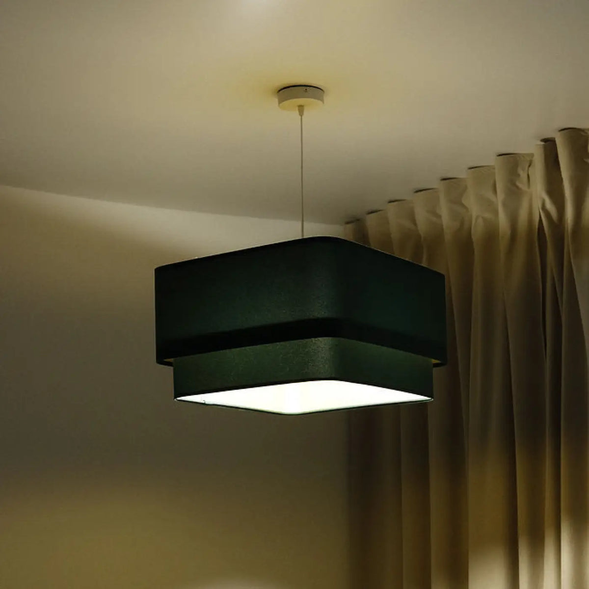 Suspension moderne à abat-jour textile vert