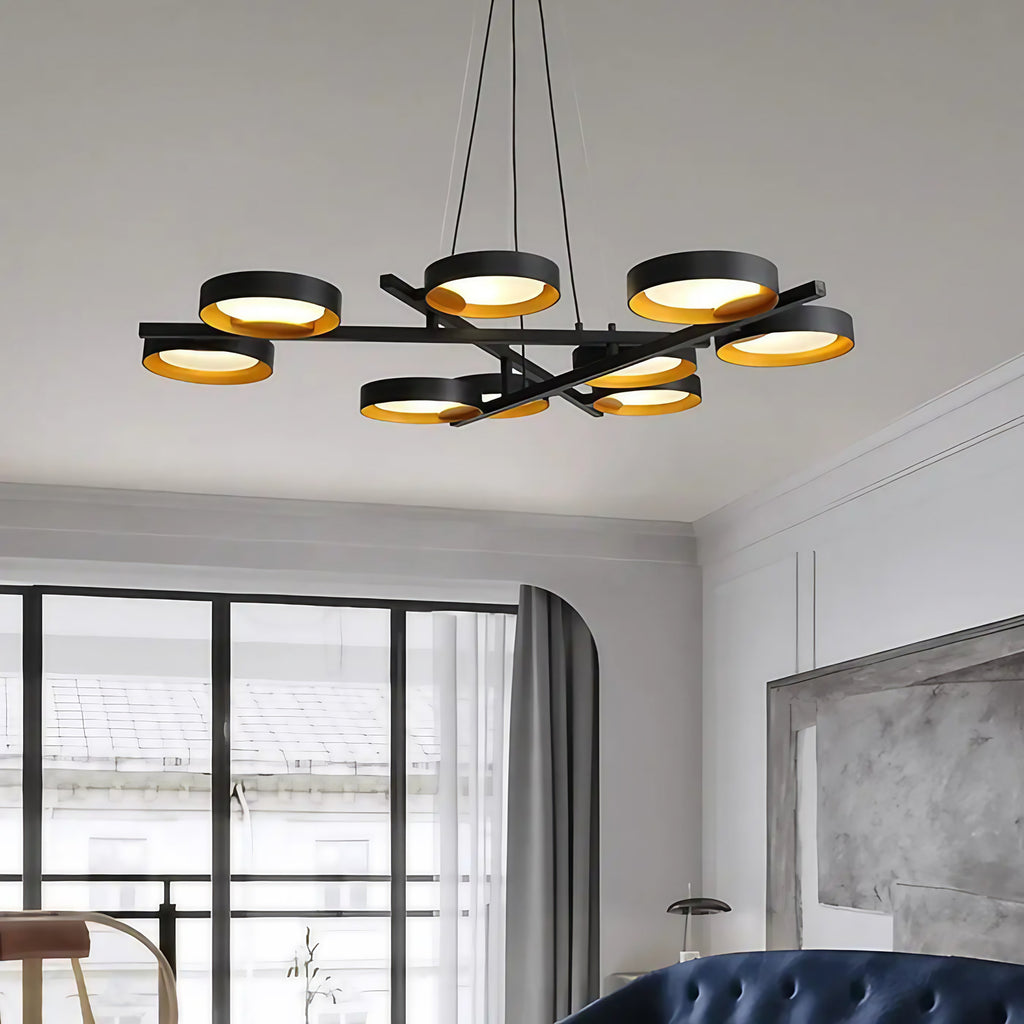 Suspension noire à neuf cercles LED