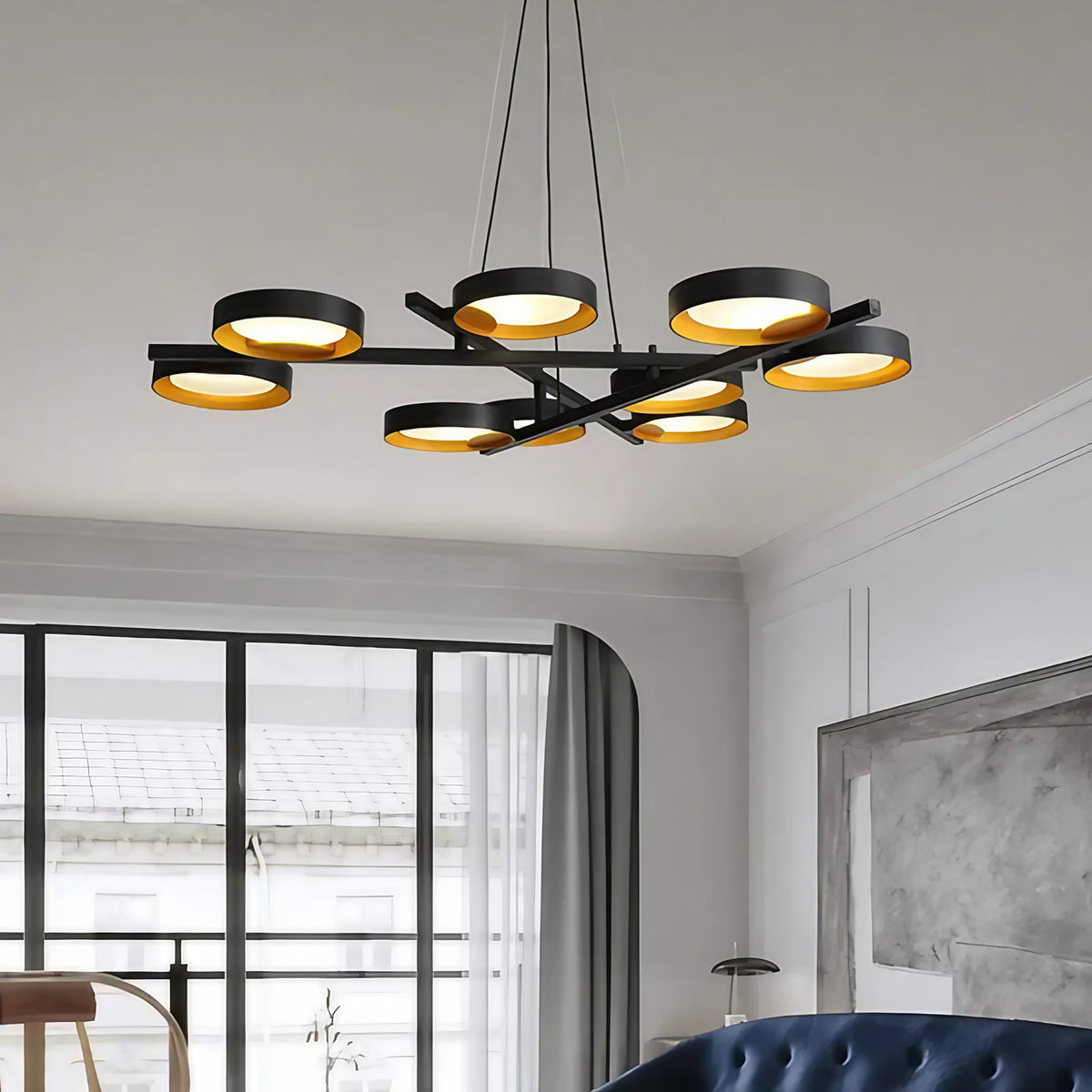 Suspension noire à neuf cercles LED