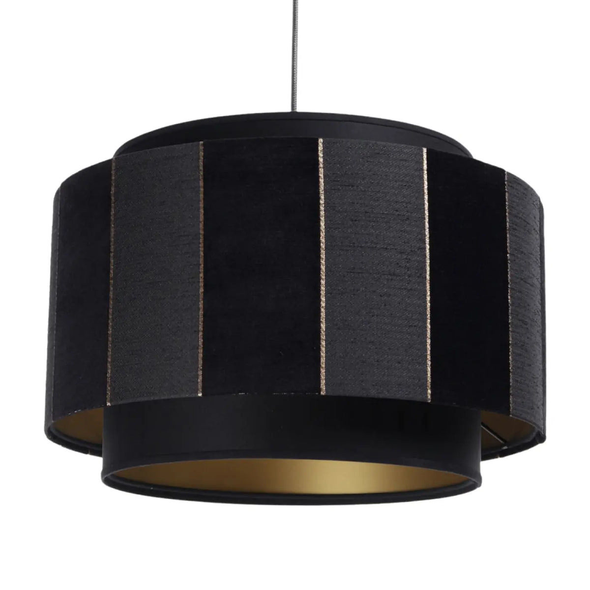 Suspension double cylindre en tissu noir, intérieur doré