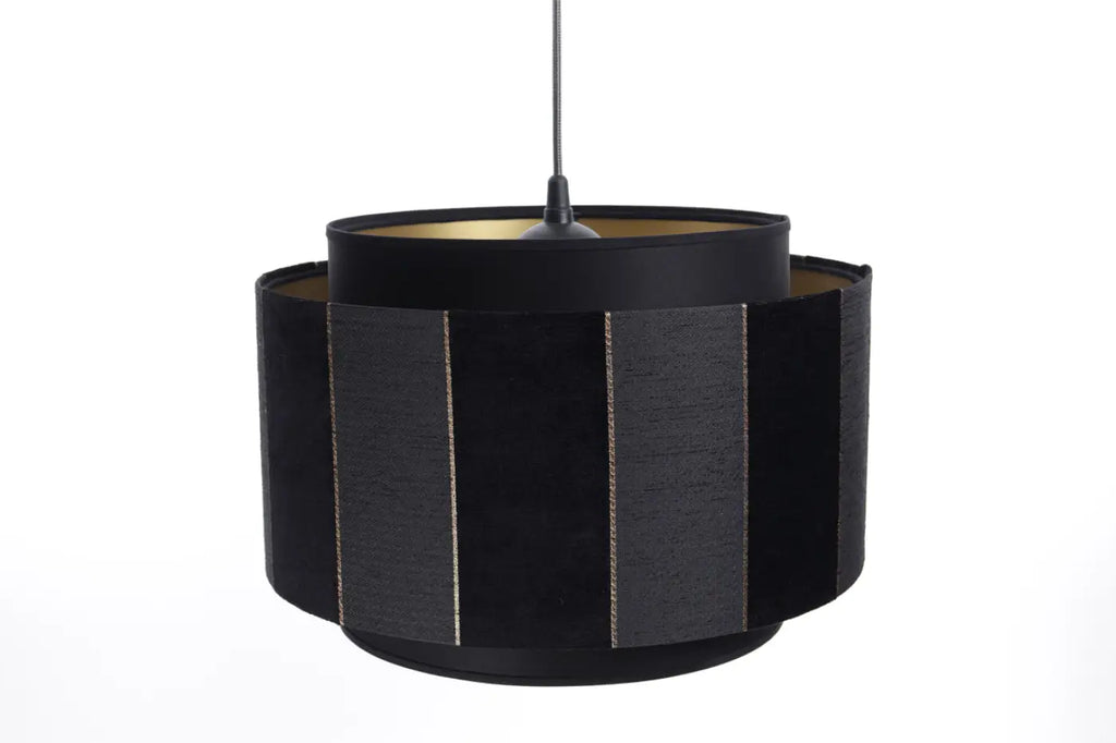 Suspension double cylindre en tissu noir, intérieur doré