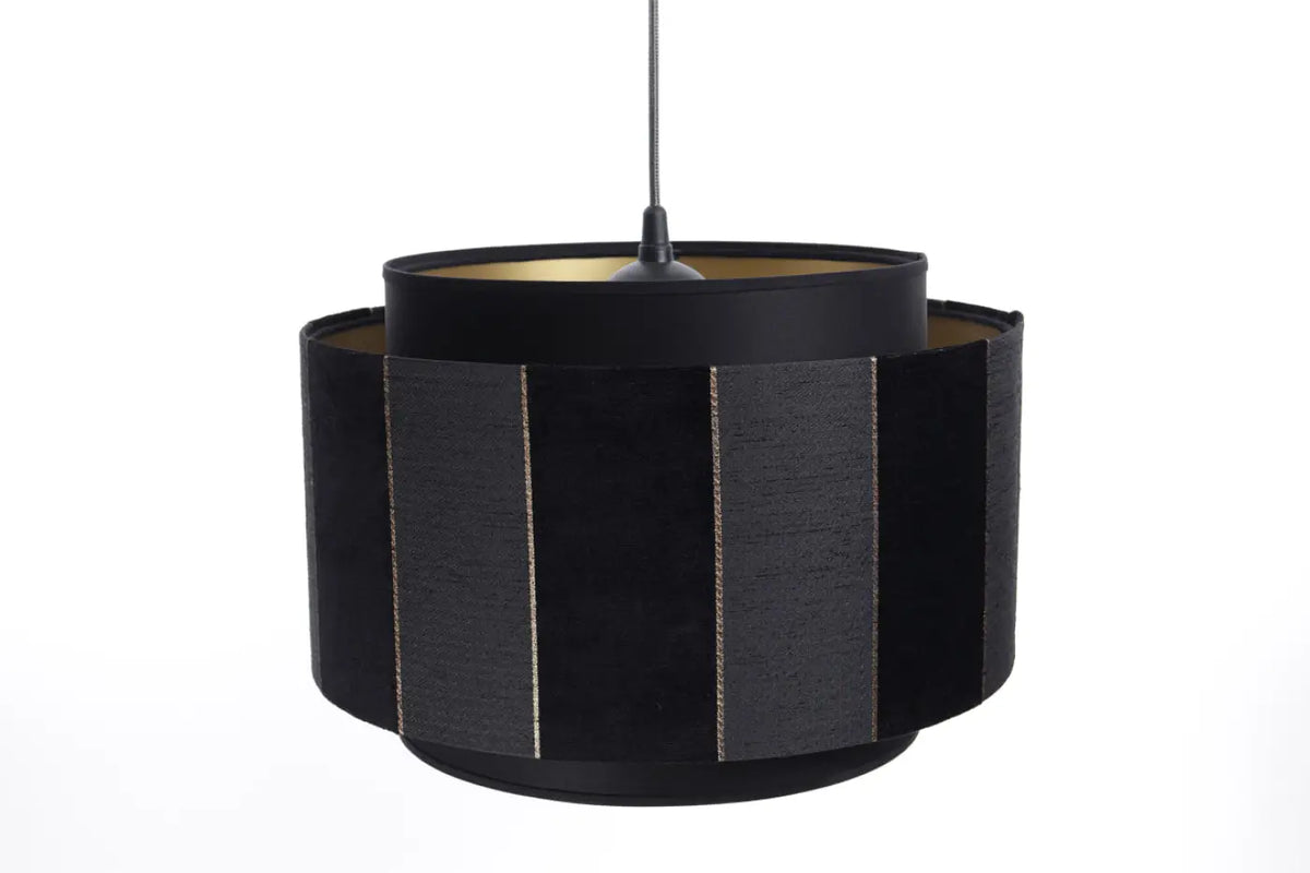 Suspension double cylindre en tissu noir, intérieur doré