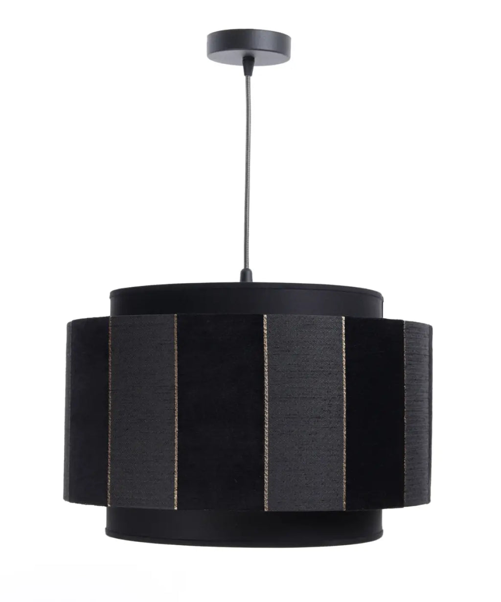Suspension double cylindre en tissu noir, intérieur doré