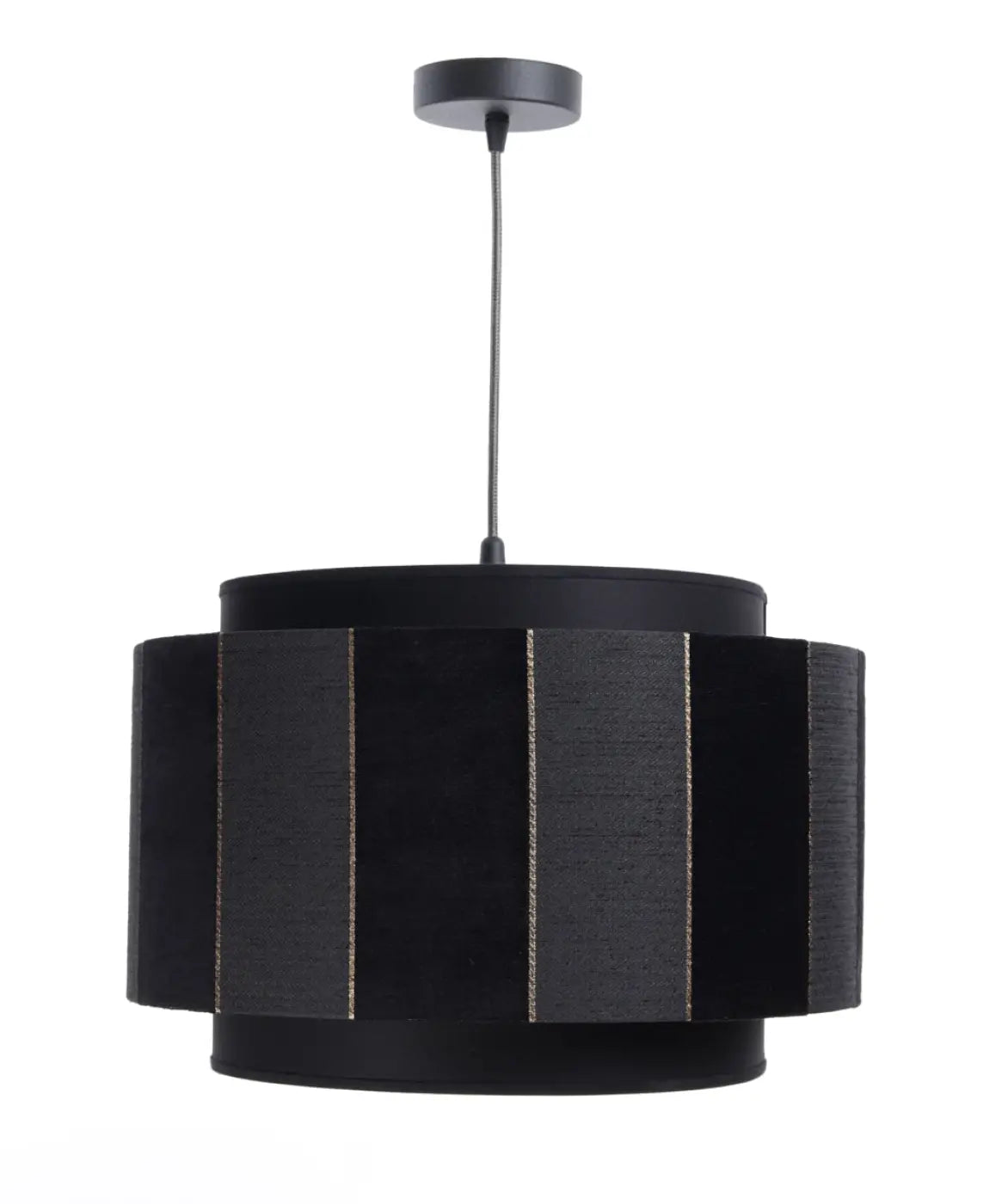 Suspension double cylindre en tissu noir, intérieur doré