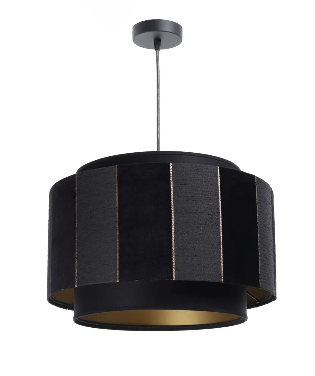 Suspension double cylindre en tissu noir, intérieur doré