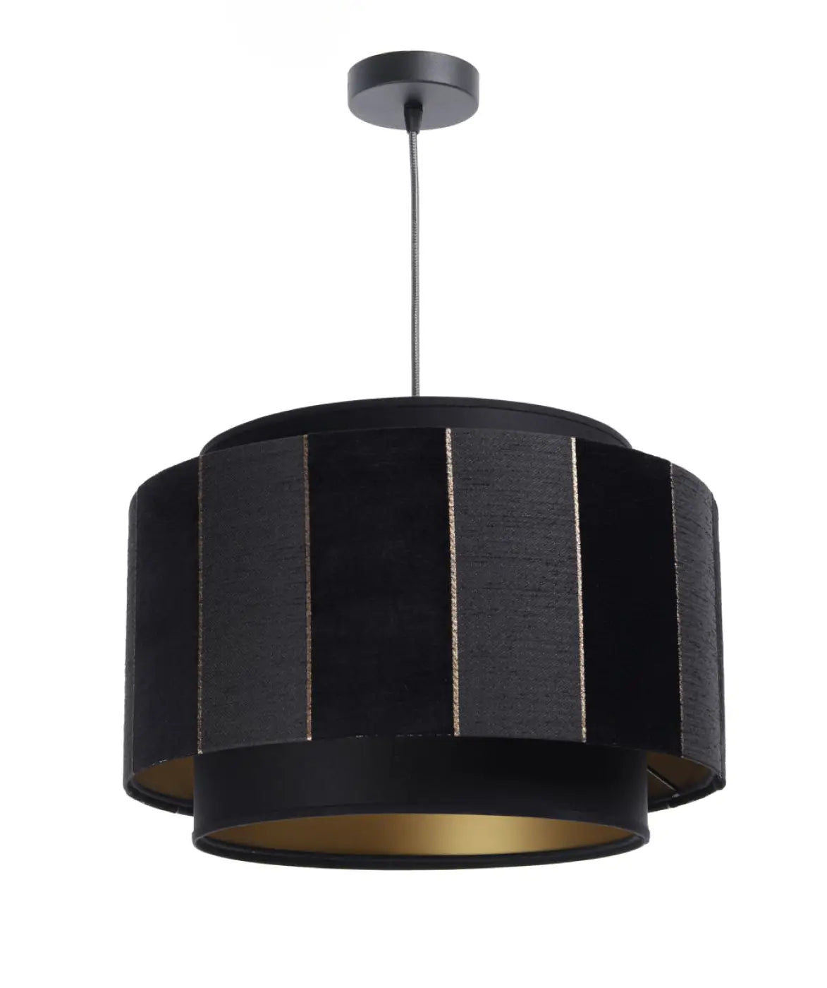 Suspension double cylindre en tissu noir, intérieur doré
