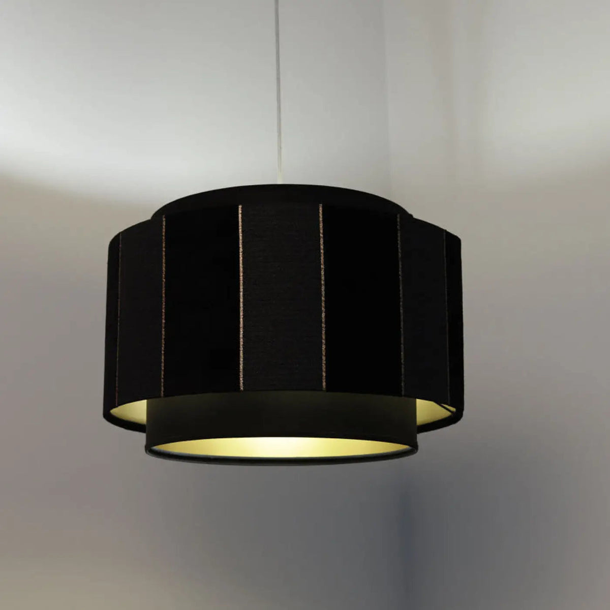 Suspension double cylindre en tissu noir, intérieur doré