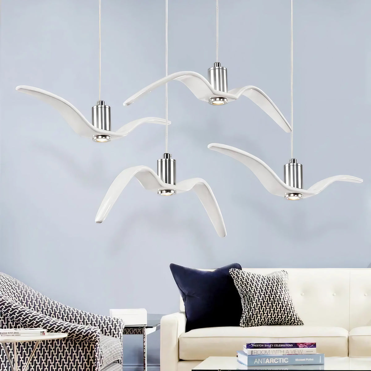 Suspension LED oiseau minimaliste, noire ou blanche, trois modèles